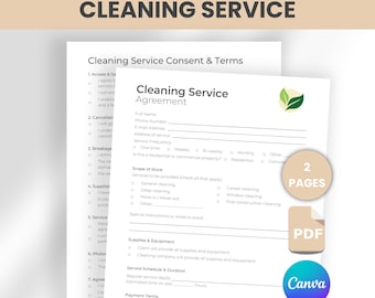 Cleaning Service Agreement and Consent Form, Canva Templates Editable Cleaning Business Contract Printable PDF A4 US Letter