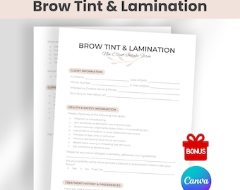 Brow Lamination and Tint Client Intake Form Canva Template, Bonus Patch Test Consent Form, Printable A4 and US Letter Esthetician PDF