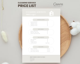 Cleaning Service Price List Template – Editable in Canva | Printable Pricing Sheet | Cleaning Business Form | A4 & US Letter Sizes