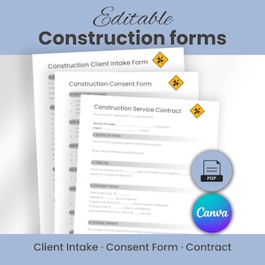 Construction Contract, Client Intake and Consent Form, Canva Templates Editable, Contractor Service Agreement, Printable PDF A4 US Letter