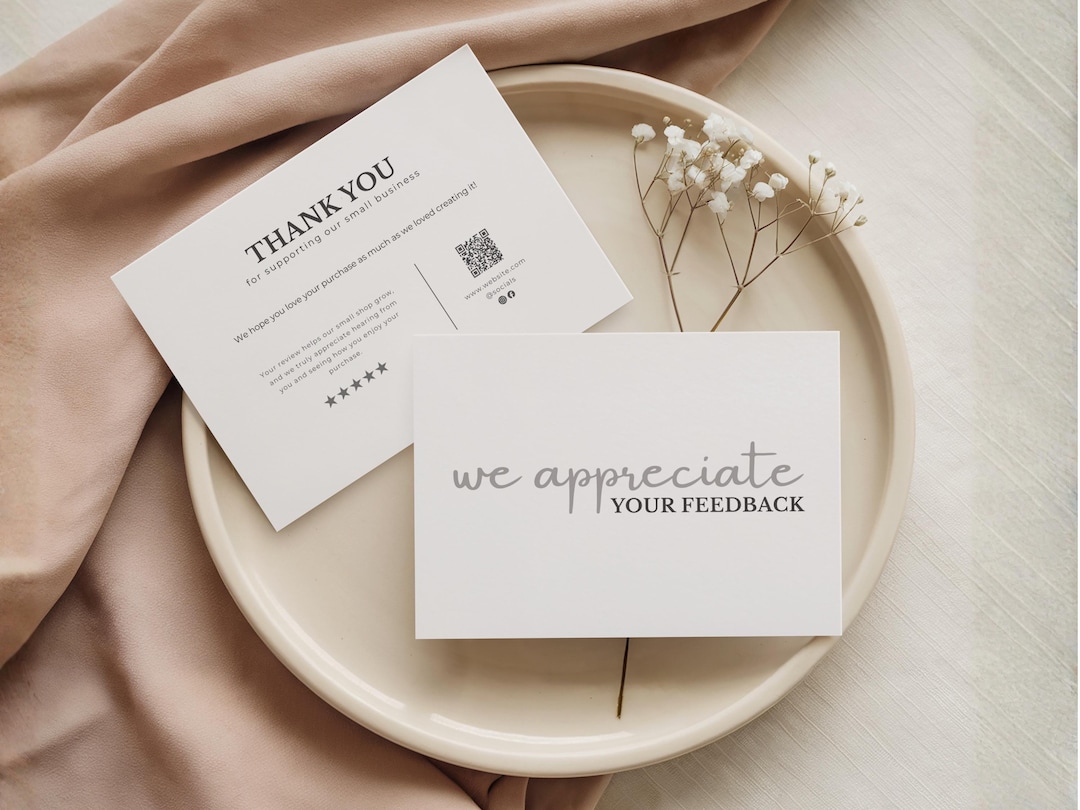 Leave a Review Card Template With QR Code, Editable Thank You Insert ...