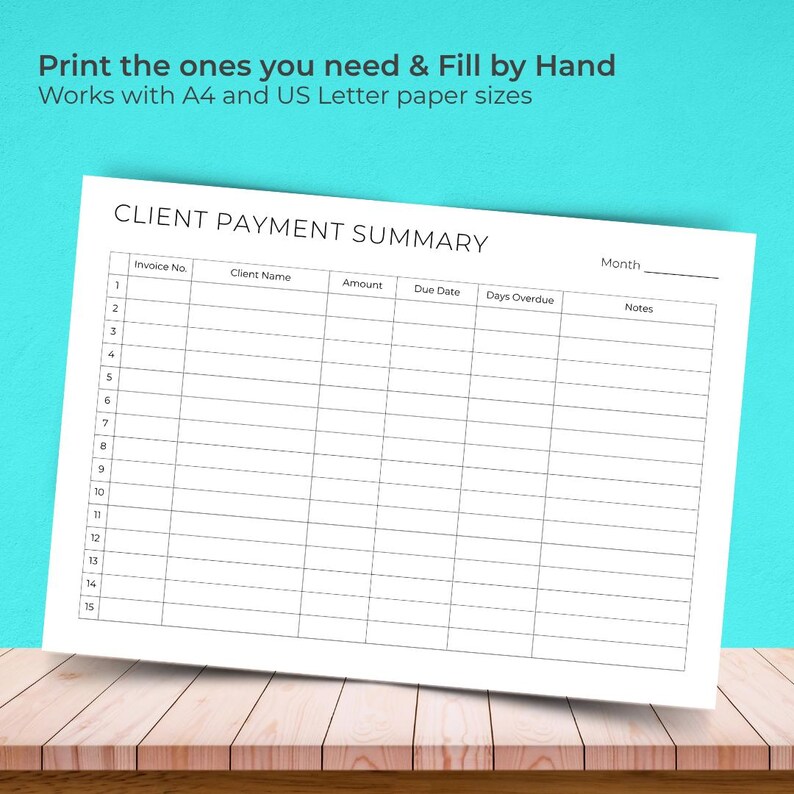 Printable Invoice Tracker, 4-page Client Tracker, Payment Log for Small ...
