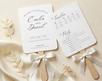 Minimal Wedding Program Fan Template | Modern Ceremony Timeline Fan | Order of Event (Editable Canva Printable)