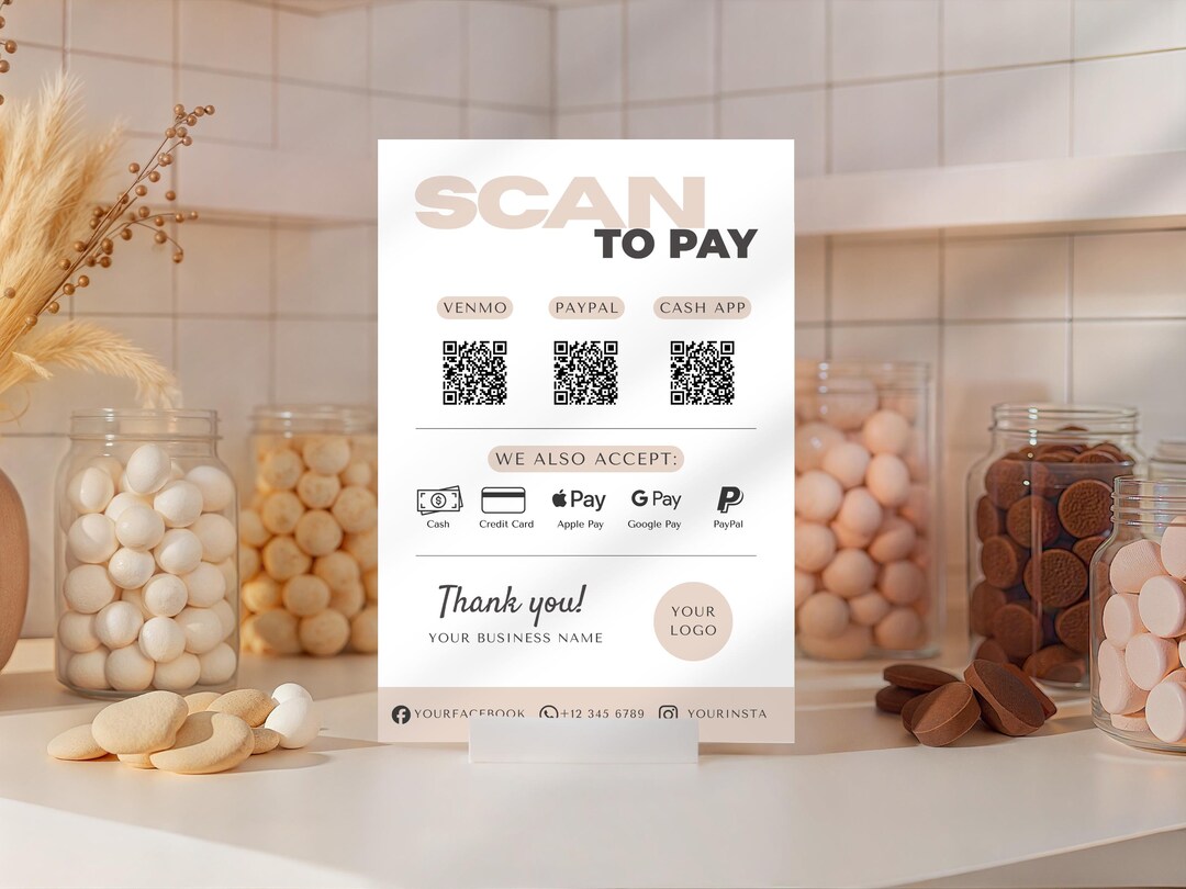 Scan QR Code to Pay Sign, Payment Method Sign for Small Businesses ...