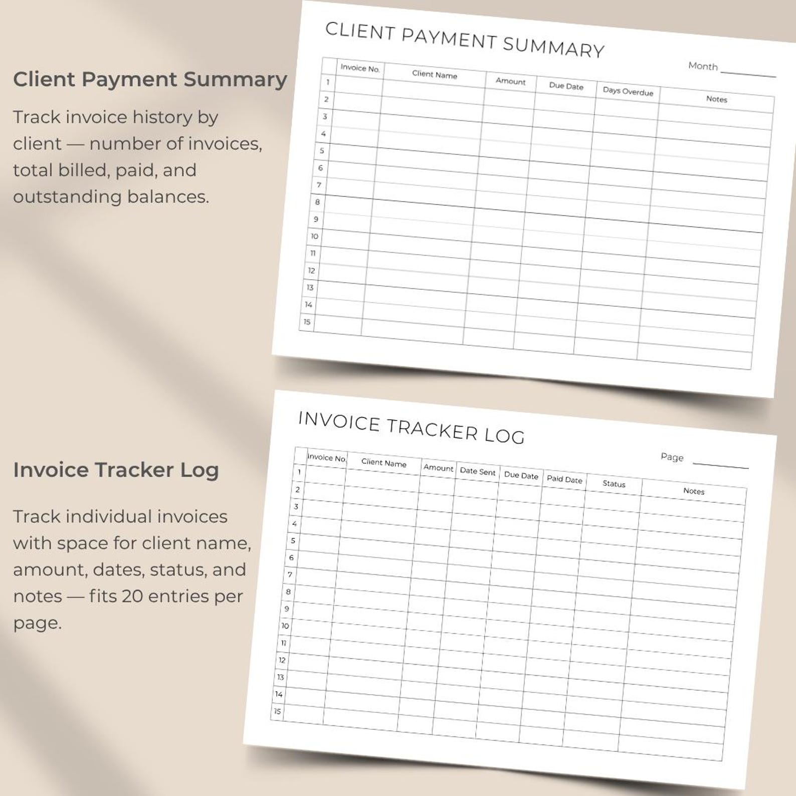 Invoice Log Label Printable Invoice Tracker, 4-page Client Tracker, Payment Log for Small ...