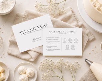 Kuchenpflege-Karte, Schneideanleitung, Bäckerei-Dankeskarte, minimale Verpackungsvorlage, bearbeitbare Canva Printable