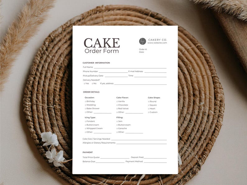 Cake Order Form Template for Bakers, Editable Bakery Order Sheet (canva ...
