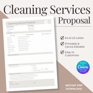 Cleaning Service Proposal Template · Editable Estimate for Cleaners · Commercial Cleaning Quote · Canva + Printable PDF