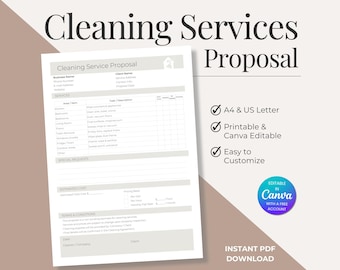 Cleaning Service Proposal Template · Editable Estimate for Cleaners · Commercial Cleaning Quote · Canva + Printable PDF