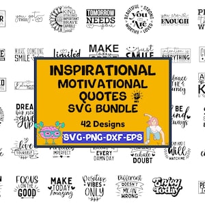 Paquete SVG motivacional e inspirador / Cita positiva SVG / Diseños de camisetas inspiradores / Amor propio SVG / Clipart de salud mental