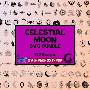 Celestial Moon SVG Bundle, Moon SVG, Moon Phase Svg, Witchy Svg, Moon file for Cricut, Celestial Svg, PNG T-shirt Clipart Silhouette