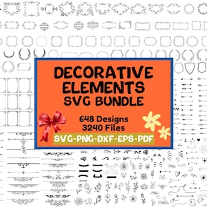 Decorative Elements SVG Bundle, Flourish SVG, Ornamental Corners, Swirl Clipart, Vintage Divider SVG, Cricut Cut Files, Border Design Svg