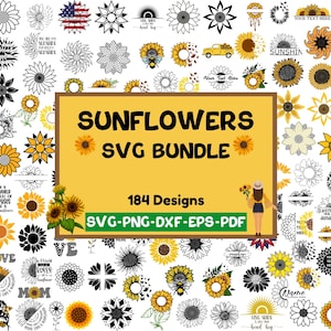 Sonnenblumen SVG Bundle | Rustikale Blumen Clipart, Bauernhaus Sonnenblume Cut Files für Cricut & Silhouette, Boho Blume PNG DXF Designs