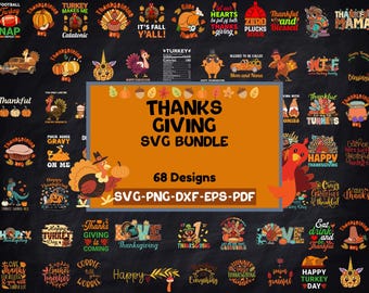 Thanksgiving SVG Bundle | Fall Quotes, Turkey, Pumpkin Pie, Autumn Clipart | Cricut & Silhouette Cut Files, SVG PNG Dxf Digital Download