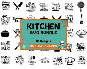 Paquete SVG de cocina, monograma de cocina, SVG de repostería, SVG de cocina, SVG de agarradera, SVG de citas de cocina, archivos de corte Cricut, tabla de cortar láser PNG