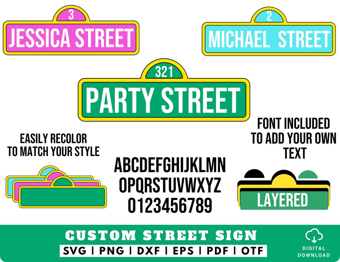 Custom Street Sign SVG, Editable Street or Birthday Party Banner ...