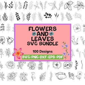 Blumen und Blätter SVG Bundle | Botanische Clipart, Floral Line Art SVG, Blattschnittdateien für Cricut & Silhouette, Wildblumen SVG