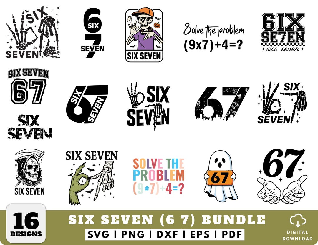 Six Seven 6 7 Meme SVG Bundle, Funny Hands SVG PNG, Skeleton Meme Svg ...