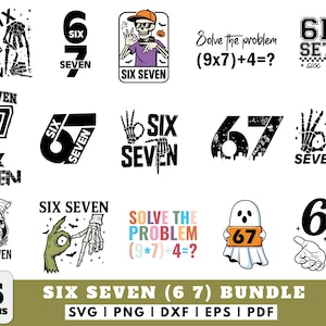 Sex sju 6 7 Meme SVG-paket, roliga händer SVG PNG, skelettmeme Svg, viral trenddesignpaket, humorklippfiler för Cricut och Silhouette