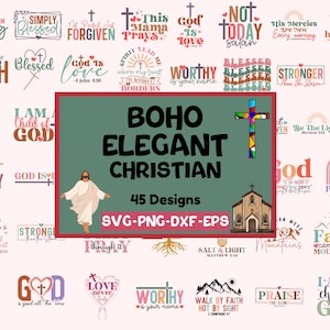 Boho Elegant Christian Svg Png Bundle, Bible Verse svg, Scripture svg, Sleeve Shirt Design Svg, God Jesus Svg, Psalm Svg, Love Faith Png