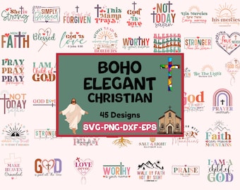 Boho Elegant Christian Svg Png Bundle, Bible Verse svg, Scripture svg, Sleeve Shirt Design Svg, God Jesus Svg, Psalm Svg, Love Faith Png