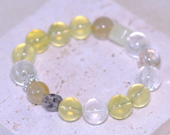 12 mm Handcrafted Citrine and Clear Quartz Healing-Inspired Bracelet |Stone of Abundance