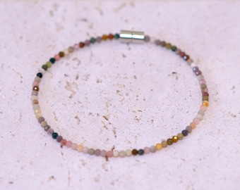 Handmade Alxa Agate Beaded Bracelet with Magnetic Clasp, Autumn Jewelry, Boho Chic Gemstone Layering Accessory, Colorful Fall