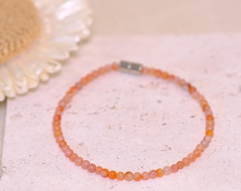 Red Agate Beaded Bracelet: Handmade Jewelry with Magnetic Clasp