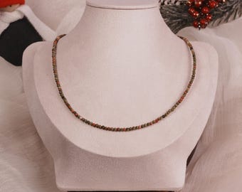 Natural Unakite Beaded Bracelet Green Gemstone Jewelry Minimalist Boho Chic