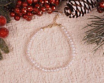 Ivory Freshwater Pearl Bracelet: Dainty Silver Chain, Classic Style
