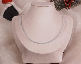 Aquamarine Beaded Choker: Minimalist Gemstone Necklace, March Birthstone