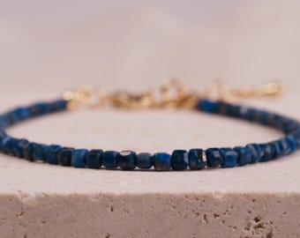 Handmade Cube Lapis Lazuli Bracelet – Minimalist December Birthstone