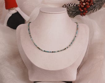 Handmade Turquoise Beaded Choker: Minimalist Gemstone Necklace