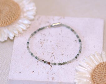 Minimalist Natural Green Rutilated Quartz Bracelet: Natural Gemstone Jewelry with Magnetic Clasp