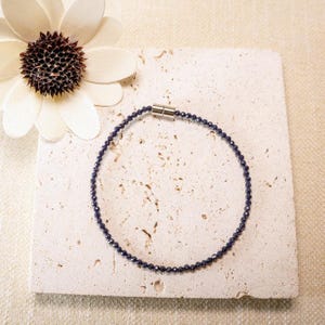 Blue Sandstone Beaded Bracelet: Minimalist Starry Night Jewelry