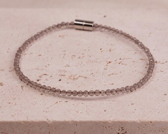 Minimalist Healing Ice Obsidian Beaded Bracelet, Grounding Energy, Protection Crystal Jewelry, Handcrafted Natural Obsidian