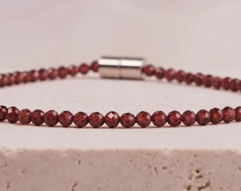 Red Garnet Beaded Bracelet: January Birthstone, Magnetic Clasp