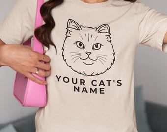 Custom Ragdoll Cat Unisex T-Shirt Personalized Pet Portrait Minimal Line Art Cat Lover Gift Custom Cat Name Tee Modern Pet Illustration