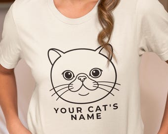 Exotic Shorthair Cat Custom Name T-Shirt - Minimal Line Art Cat Lover Gift - Personalized Pet Shirt - Cute Cat Mom Gift - Cat Dad Tee