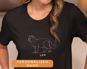 British Shorthair Cat Outline Shirt Personalized Name Minimalist Cat Lover Gift Custom Pet Line Art T-Shirt Retro Style Cat Mom Shirt