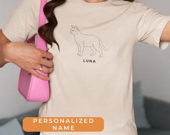 American Shorthair Outline Shirt Personalized Name Minimalist Cat Lover Gift Custom Pet Line Art T-Shirt Retro Style Cat Mom Shirt