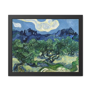 Olive Trees with the Alpilles in the Background (1889) - Vincent van Gogh - Famous Landscape Painting - High-Resolution Download