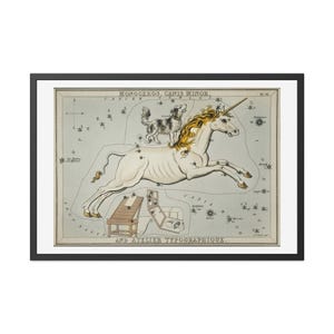 シドニー・ホール（1831年）のいっかくじゅう座、こいぬ座、アトリエ・タイポグラフィクの天文図イラスト – ヴィンテージ星図プリント