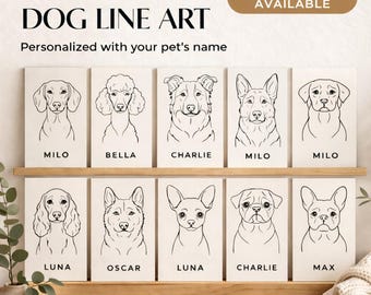 Custom Dog Line Art Print - Personalized Pet Portrait Poster Minimalist Dog Illustration Wall Art Gift for Dog Lovers Modern Pet Decor