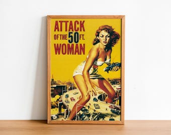 Attack of the 50 Foot Woman 1958 – Classic Sci-Fi Horror Film Poster – Digital Instant Download – Retro Movie Art – Vintage B-Movie