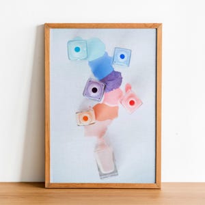 Flat Lay Nail Polish Bottles Poster - Modern Beauty Decor - Aesthetic Makeup Art Print - Chic Vanity Wall Art for Salon & Home