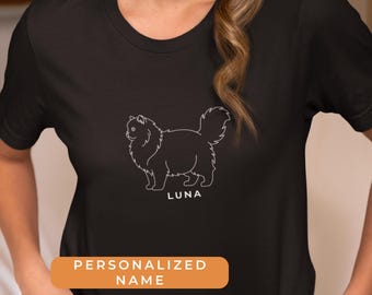 Minimalist Persian Cat Outline Shirt - Personalized Cat Name T-Shirt - Custom Pet Line Art Tee - Cat Lover Gift - Aesthetic Cat Shirt