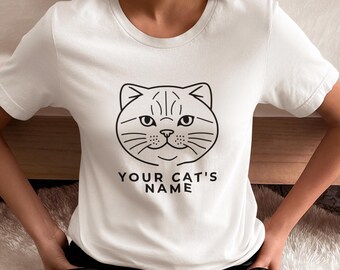 Scottish Fold Cat Custom Name T-Shirt - Minimal Line Art Cat Lover Gift - Personalized Pet Shirt - Unisex Cat Mom Gift - Cat Dad Tee