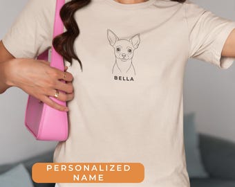 Personalized Chihuahua Name T-Shirt - Custom Dog Lover Gift - Minimal Chihuahua Face Portrait Shirt - Custom Pet Name Tee - Retro Style