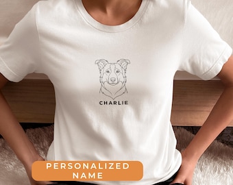 Personalized Border Collie Name T-Shirt - Custom Dog Lover Gift, Minimal Line Art Pet Portrait Tee, Vintage Retro Style Graphic Shirt